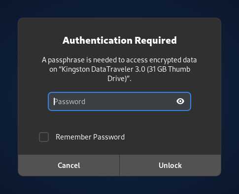 Authentication Required. A
passphrase is needed to access encrypted data.