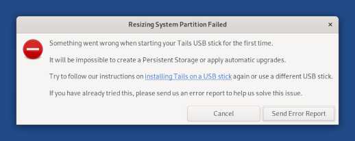 Error message: Resizing System Partition Failed - It will be impossible to create a Persistent Storage or apply automatic upgrades.